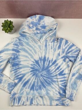 J. Crew Blue White Tie Dye Hooded Long Sleeve Pullover Sweatshirt Size XS